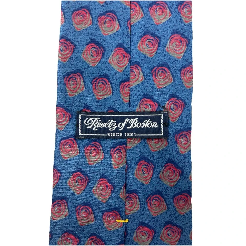 Rivetz of Boston 100% Silk Blue Red Geometric Pattern Neck Tie 56.75
